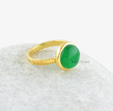 Green Aventurine Gemstone Ring - 10mm Round Ring - Gold Plated Ring - Sterling Silver Ring - Handmade Ring - Gift for Bridal - Gift for Her